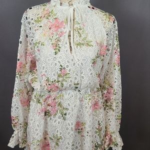 Floral Lace Plunge Mini Dress